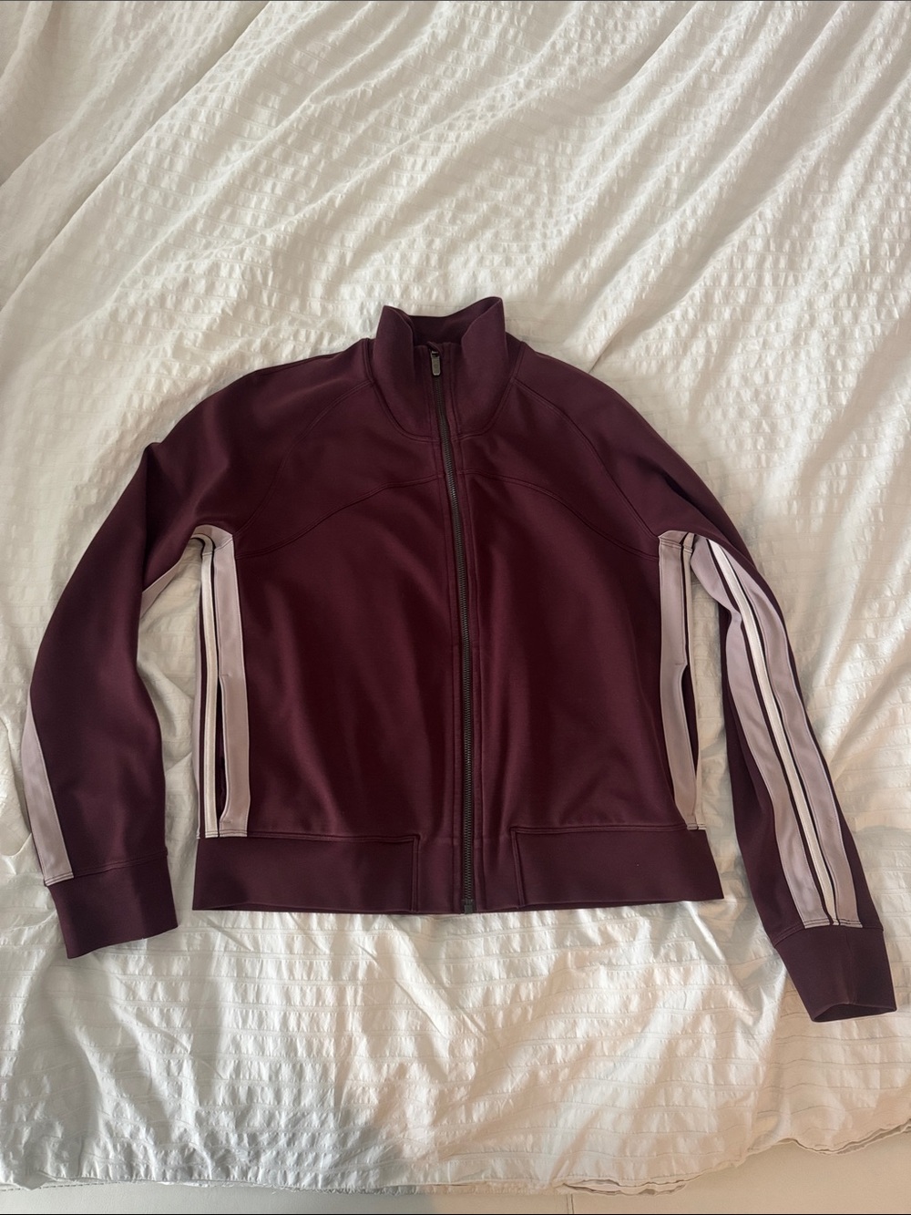 lululemon athletica Maroon Bomber Jacket with Light Pink Stripe Detail